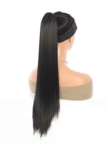 Long Straight Ponytail Synthetic Hair Extension - Black - View 6