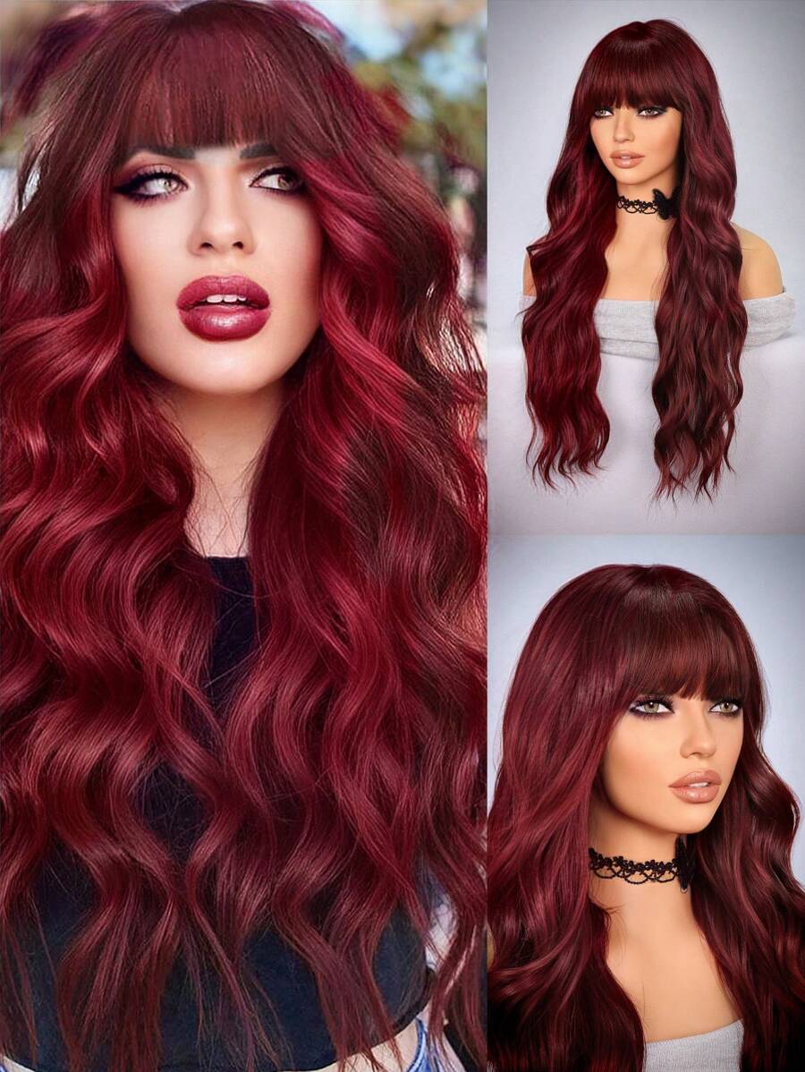 Synthetic Heat Resistant long Waves Wigs red 24inch Full Machine Made Daily Used - Red - View 1