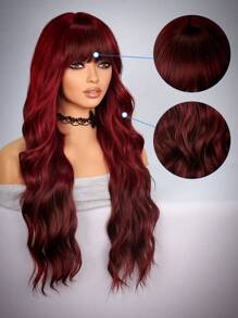 Synthetic Heat Resistant long Waves Wigs red 24inch Full Machine Made Daily Used - Red - View 5
