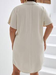 SHEIN Frenchy 大碼前扭結蝙蝠袖襯衫洋裝 - 杏色 - 查看 3