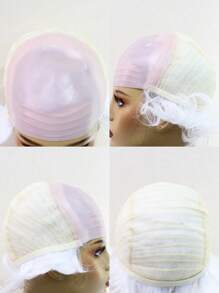 後退髮際線禿頂假髮帶橡膠頂 12 英寸短白色波浪半禿頭老人角色扮演假髮中性成人禿頭假髮學校萬聖節聖誕服裝配件和 1入組假髮帽 - 白色 - 查看 8