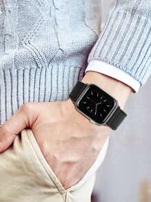 PU皮革素色錶帶適用於Apple Watch - 黑色 - 查看 4