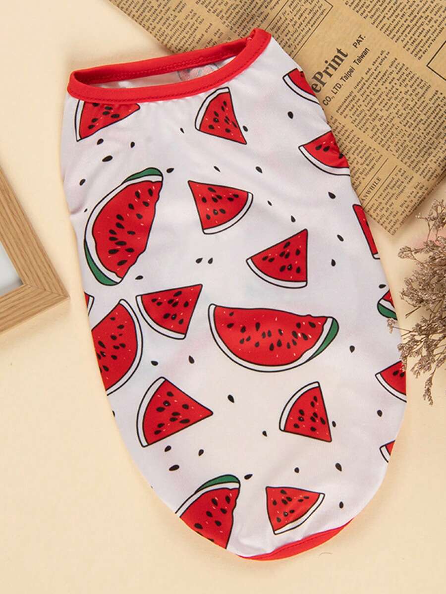 1 Chiếc Áo Vest In Hình Dưa Hấu Màu Đỏ Dễ Thương, Áo Thú Cưng Mềm Mại Và Ấm Cúng Cho Chó Và Mèo Mùa Hè - Đỏ - Xem 1