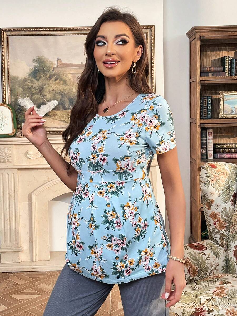 SHEIN Maternity Floral Print Tee - Multicolor - View 1