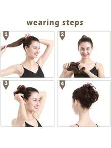 Lộn Xộn Búi Tóc Phần, Lộn Xộn Búi Tóc Scrunchie Cho Nữ Xoăn Lượn Sóng Đen Lớn Búi Tóc Scrunchie - Dark Brown - Xem 6