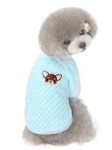 雙腿絨面暖和狗衣服,適用於泰迪熊和法國斗牛犬,寵物冬季服裝 - 淺藍色 - 查看 3