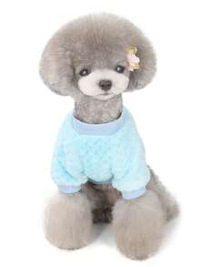 雙腿絨面暖和狗衣服,適用於泰迪熊和法國斗牛犬,寵物冬季服裝 - 淺藍色 - 查看 5