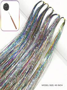 Bộ dụng cụ làm tóc bằng kim tuyến với công cụ & hạt dễ sử dụng 1000 sợi Phần mở rộng tóc bằng kim tuyến lấp lánh 48 inch - Nhiều màu - Xem 1