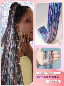 Bộ dụng cụ làm tóc bằng kim tuyến với công cụ & hạt dễ sử dụng 1000 sợi Phần mở rộng tóc bằng kim tuyến lấp lánh 48 inch - Nhiều màu - Xem 2