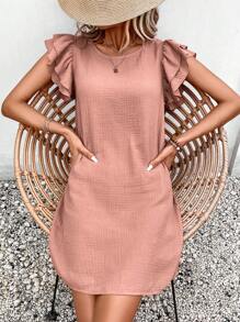 SHEIN Frenchy Solid Butterfly Sleeve Tunic Dress - Dusty Pink - View 6