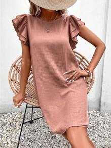 SHEIN Frenchy Solid Butterfly Sleeve Tunic Dress - Dusty Pink - View 7