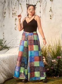 ROMWE Hippie Quần Plus Size Chắp vá Boho - Nhiều màu - Xem 4