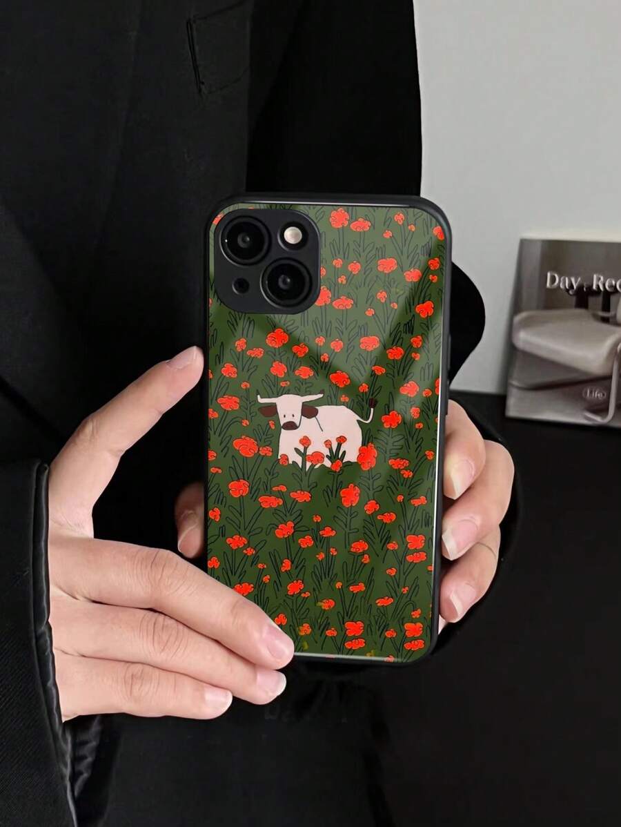 卡通奶牛圖案玻璃手機外殼 - 彩色 - 查看 1