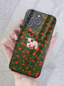 卡通奶牛圖案玻璃手機外殼 - 彩色 - 查看 5