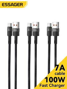 Essager 3入組7A USB Type-C 傳輸線，適用於Realme、Huawei P30 Pro等型號，支援66W快速充電 - 黑色 - 查看 1