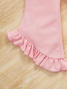 SHEIN 小女童前蝴蝶結荷葉邊背心上衣和喇叭褲 - 淺粉色 - 查看 4
