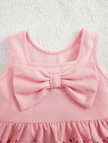 SHEIN 小女童前蝴蝶結荷葉邊背心上衣和喇叭褲 - 淺粉色 - 查看 5