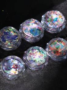 美人魚虹彩美甲藝術閃光亮片貼紙套裝，6 盒全息閃亮片狀粉閃光凝膠拋光裝飾適用於指甲沙龍 - 彩色 - 查看 6
