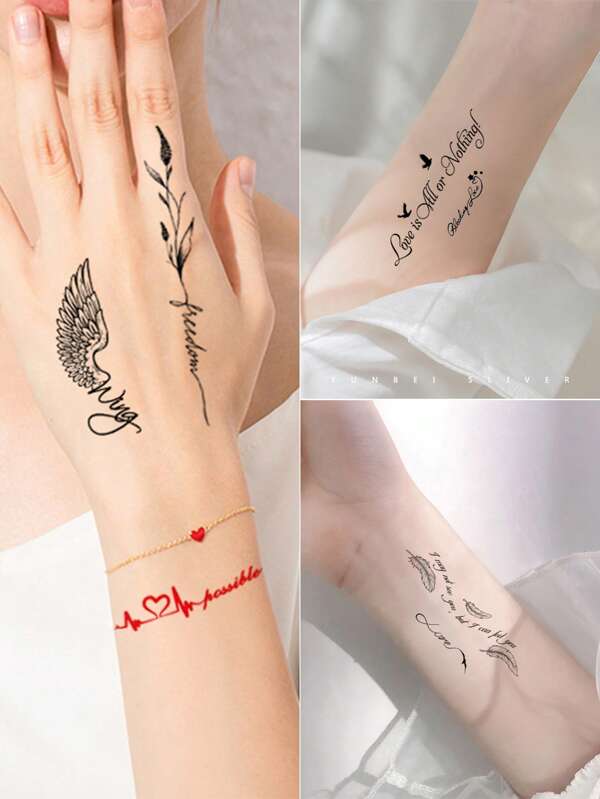 30Pcs English Word And Sentence Temporary Tattoo, Body Arm Wrist Ankle