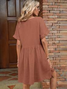 SHEIN LUNE Solid Batwing Sleeve Smock Dress - Rusty Rose - View 2