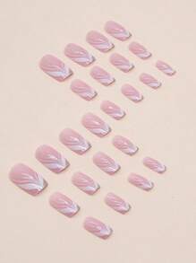 Nâng cấp vẻ ngoài của bạn với Bộ móng tay giả 24 chiếc sọc vuông ngắn che phủ toàn bộ - Nhiều màu - Xem 1