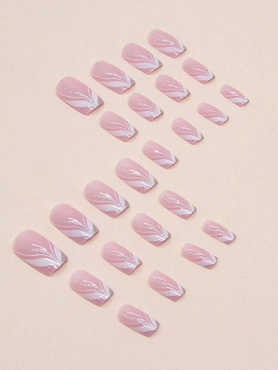 Nâng cấp vẻ ngoài của bạn với Bộ móng tay giả 24 chiếc sọc vuông ngắn che phủ toàn bộ - Nhiều màu - Xem 1