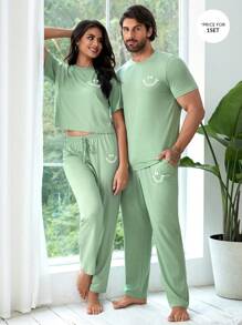 Men 1set Cartoon Graphic PJ Set - Green - View 1
