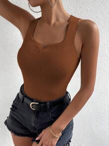 Chiquease Áo dệt kim nữ Gân đan màu trơn Giải trí - Cà phê nâu - Xem 1