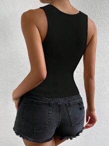 Chiquease Solid Ribbed Knit Knit Top - Black - View 2