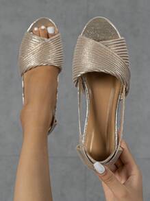 Women Metallic Twist Design Open Toe Flats, Glamorous Gold Flats - Gold - View 1