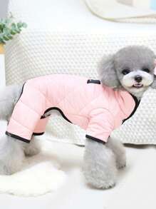 1入組可愛雙色棉被寵物連身褲，粉色厚柔軟寵物連身褲適用於秋季狗 - 粉色 - 查看 1