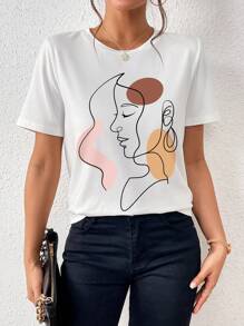 SHEIN Essnce Abstract Figure Graphic Tee - White - View 1