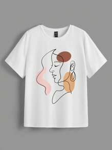 SHEIN Essnce Abstract Figure Graphic Tee - White - View 4