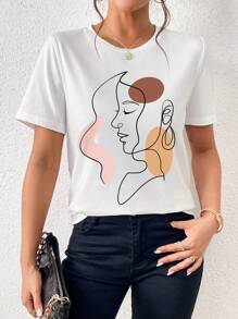 SHEIN Essnce Abstract Figure Graphic Tee - White - View 7