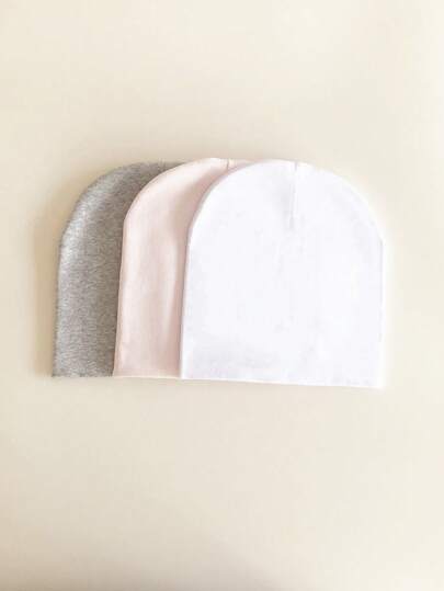3pcs/Set Infant Girls' Solid Color Hat With Top Knot For Spring And Autumn