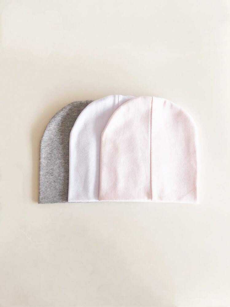 3pcs/Set Infant Girls' Solid Color Hat With Top Knot For Spring And Autumn - Multicolor - View 3