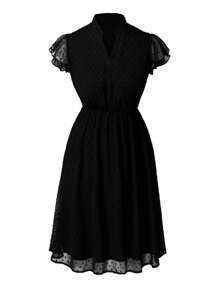 SHEIN Clasi Plus Swiss Dot Butterfly Sleeve Dress - Black - View 1