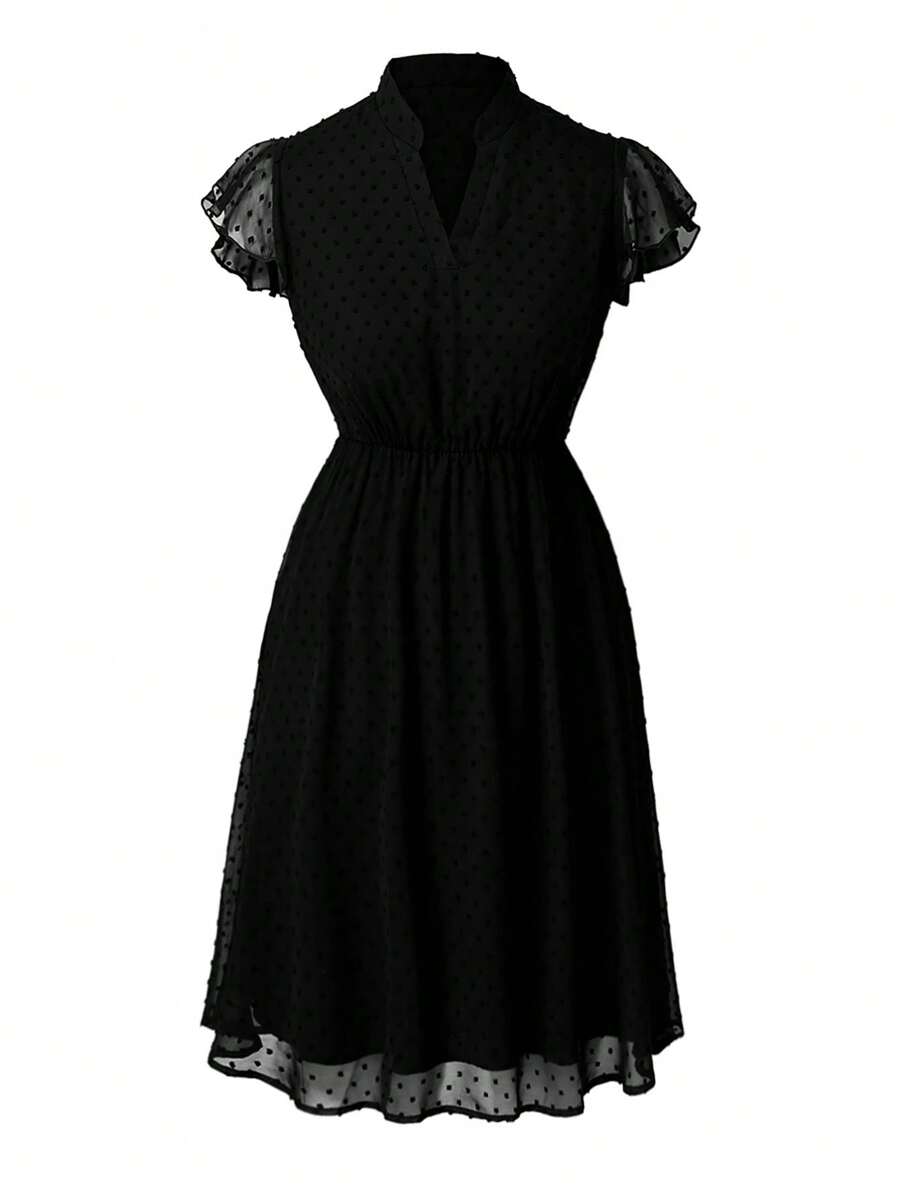 SHEIN Clasi Plus Swiss Dot Butterfly Sleeve Dress - Black - View 1