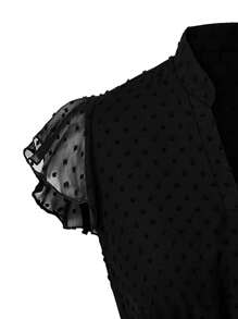 SHEIN Clasi Plus Swiss Dot Butterfly Sleeve Dress - Black - View 4