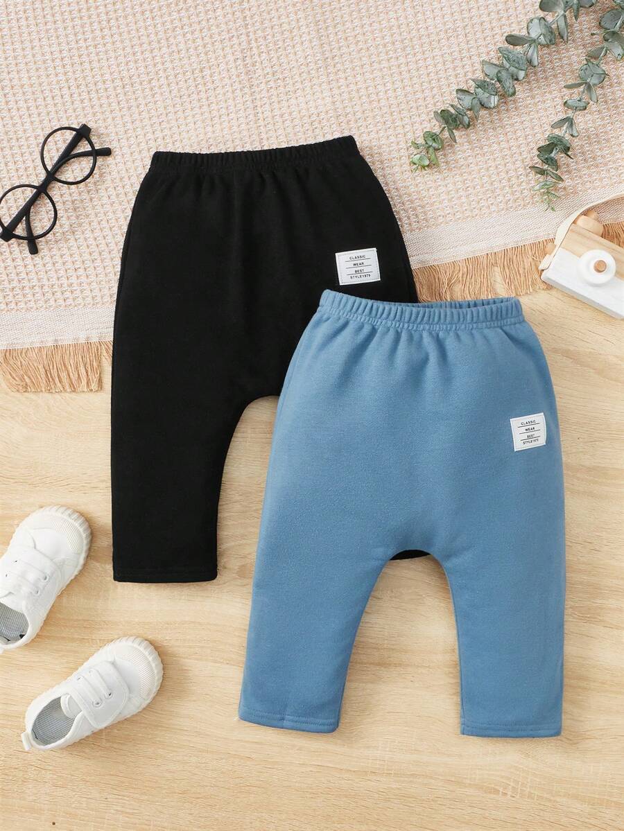 SHEIN Đứa bé trai 2 Miếng Chi tiết Patched thư Quần - Nhiều màu - Xem 1