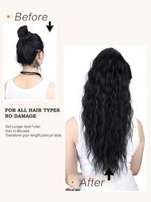 長款卷馬尾合成纖維接髮 - 黑色 - 查看 3