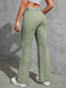 SHEIN EZwear Solid Flare Leg Jeans - Green - View 2