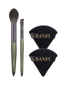 BANFI 2支化妆刷套装+2个化妆粉扑，化妆刷套装，化妆刷包，化妆刷套装，全套化妆工具，化妆刷套装，全套化妆工具，刷子套装，化妆刷套装，化妆礼盒套装 - 彩色 - 查看 1
