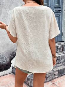 SHEIN LUNE Plus Asymmetrical Neck Button Front Blouse - Apricot - View 2