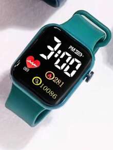 2入組卡通方形電子錶帶數字顯示幕適用於孩子們運動 - 綠色 - 查看 3