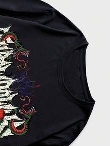 ROMWE MEN Street Life Nam Lá thư Con rắn Đồ họa Áo thun - màu đen - Xem 7