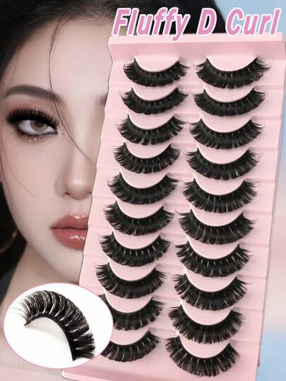 假睫毛，10 對 D 捲曲俄羅斯條狀睫毛假睫毛俄羅斯卷睫毛假睫毛化妝假睫毛