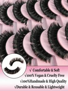 假睫毛，10 對 D 捲曲俄羅斯條狀睫毛假睫毛俄羅斯卷睫毛假睫毛化妝假睫毛 - 黑色 - 查看 2