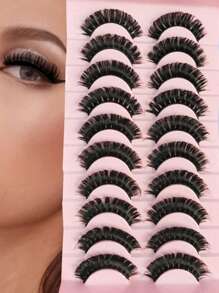 假睫毛，10 對 D 捲曲俄羅斯條狀睫毛假睫毛俄羅斯卷睫毛假睫毛化妝假睫毛 - 黑色 - 查看 3