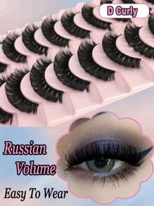 假睫毛，10 對 D 捲曲俄羅斯條狀睫毛假睫毛俄羅斯卷睫毛假睫毛化妝假睫毛 - 黑色 - 查看 4